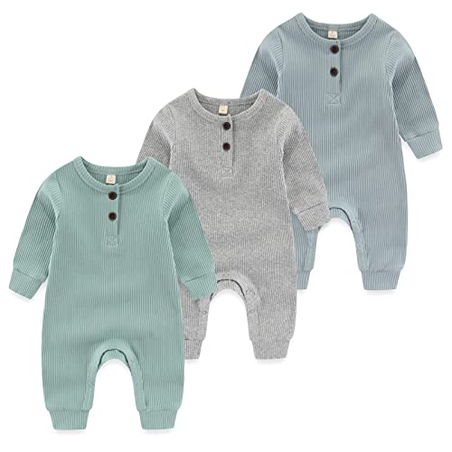 MAMIMAKA Newborn Baby Boys Romper Cotton Footless Pajamas Baby Grow Jumpsuit Sleep and Play, 6-9 Months von MAMIMAKA