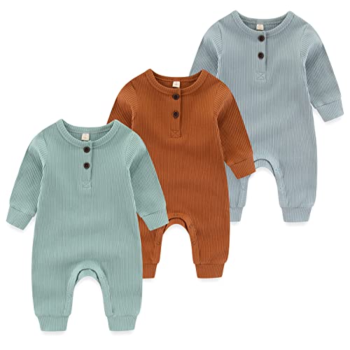 MAMIMAKA Newborn Baby Boys Romper Cotton Footless Pajamas Baby Grow Jumpsuit Sleep and Play, 6-9 Months von MAMIMAKA