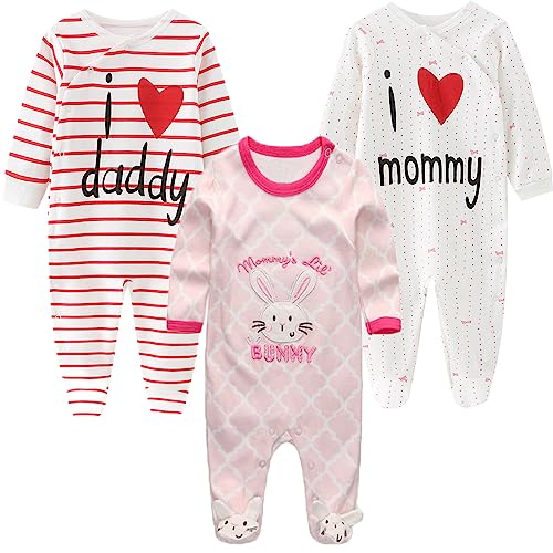 MAMIMAKA Newborn Baby Girl Footed Onesies Pajamas Cotton Jumsuit for Play and Sleep, 0-3 Months von MAMIMAKA