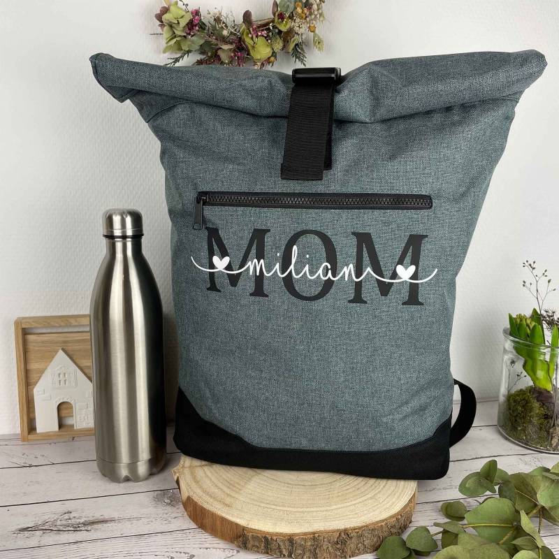 Roll-Top Rucksack Personalisiert | Wickelrucksack Damen Herren Laptop Name Geschenk Geburtstag Muttertag Vatertag von MAMIRHOME