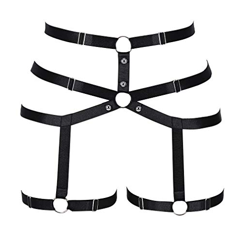 MAMOHSS Damen Elastische Beine Harness Strumpfgürtel Body Hohe Taille Strümpfe Hohl Out Punk Gothic Verstellbar - Schwarz - Einheitsgröße von MAMOHSS