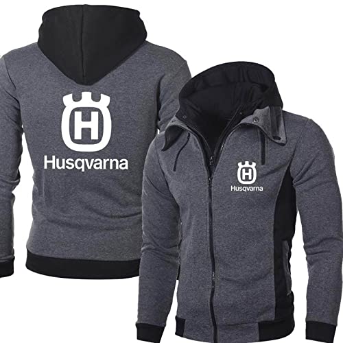 MAMON Kapuzen Sweatjacke Herren, h.u.s.q.v.a.r.n.a Zip Hoody Herren, Casual Komfort Jacke mit Taschen für Versammlungen-Dark Grey||L von MAMON