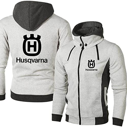 MAMON Kapuzen Sweatjacke Herren, h.u.s.q.v.a.r.n.a Zip Hoody Herren, Casual Komfort Jacke mit Taschen für Versammlungen-Light Grey||XXXL von MAMON