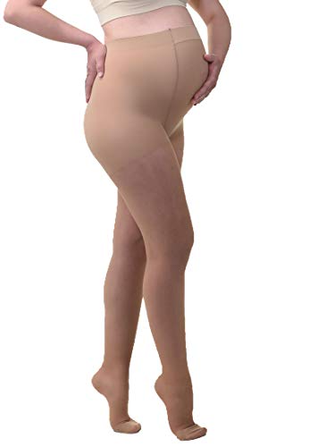 MAMSY Schwangerschaftsstrumpfhose, mittlerer Kompression, halb transparent, 70 den, hergestellt in Italien, natural, L von MAMSY