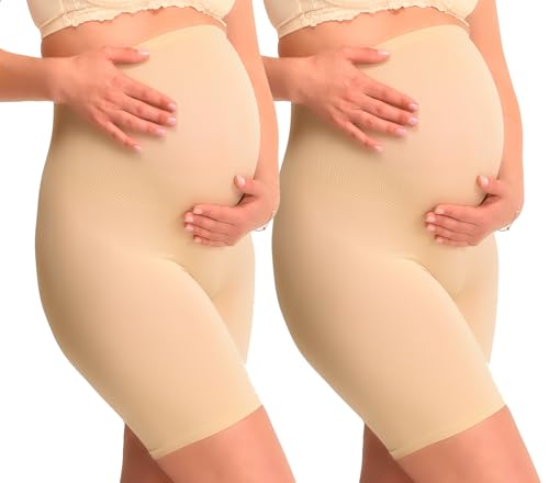 MAMSY Women's 2-Pack Maternity Boxer Shorts, Beige, XS-S (2er Pack) von MAMSY