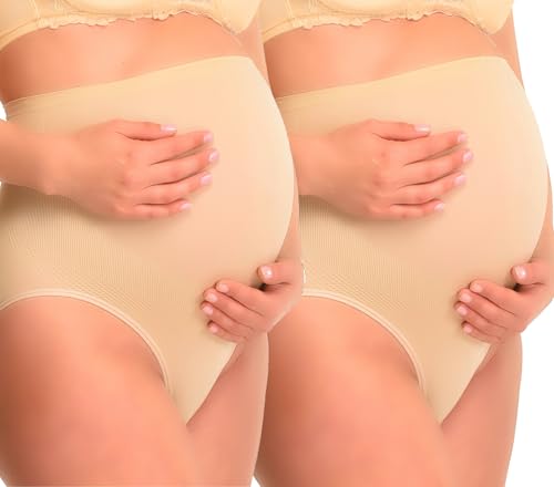 MAMSY Women's Duo Maternity Briefs, Beige, M-L (2er Pack) von MAMSY