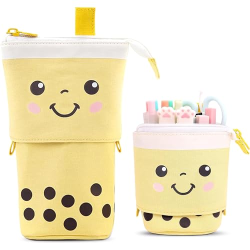 Federmäppchen Mäppchen Cartoon Bleistifthalter Süßer Mäppchen Kosmetiktasche Organisator Stehbleistiftbeutel Tasche Schreibwarenetui Geschenk für Schülerin Teenager Mädchen Erwachsenenschulbüro (Gelb) von MAMUNU