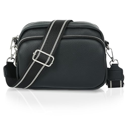 MAMUNU Crossbody Bag Damen, Kleine Umhängetasche mit Reißverschluss Breitem Schultergurt, PU Leder Crossbody Schultertasche Handytasche Damen für Reisen Tägliches Arbeiten Einkaufen von MAMUNU