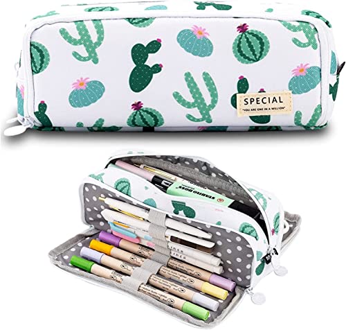 MAMUNU Federmäppchen Federtaschen Große Kapazität Mäppchen Mädchen Teenager 3 Fach Schulmäppchen Pencil Case für Middle High School College Office Studentin Mädchen Erwachsener Geschenk （Kaktus） von MAMUNU