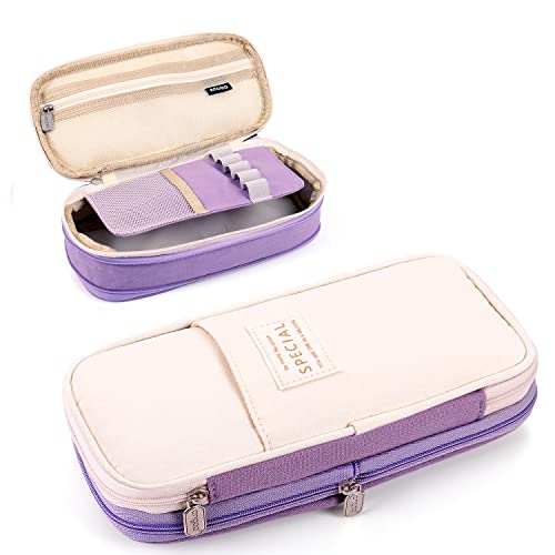 MAMUNU Mäppchen Mädchen Teenager, Federmäppchen Groß Kapazität, Schlamppermäppchen, Federtasche Mädchen, Pencil Case Aesthetic, Mäppchen Reißverschluss für Schule & Büro (Purple Beige) von MAMUNU