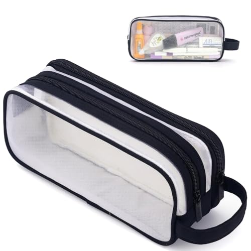 Mäppchen Durchsichtig Große Teenager Mädchen, Federmäppchen große Kapazität Aesthetic Durchsichtig, Tragbare Schreibwaren Stifttasche Federmäppchen transparent, Schlamppermäppche für Schule, Schwarz von MAMUNU