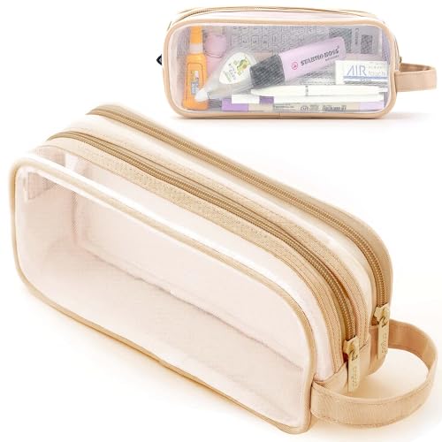 Mäppchen Durchsichtig Große Teenager Mädchen, Federmäppchen große Kapazität Aesthetic Durchsichtig, Tragbare Schreibwaren Stifttasche Federmäppchen transparent, Schlamppermäppche für Schule & Büro von MAMUNU