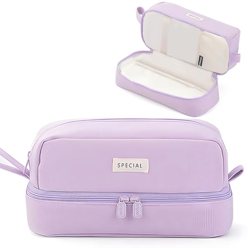 Mäppchen Federmäppchen mit grosser Kapazität Federmäppchen 4 Fach für Junge Mädchen Ferdertasche Tragbar Pencilcase Etui Schule für Studentin Erwachsene Damen von Schule & Büro Make-up (Lila) von MAMUNU