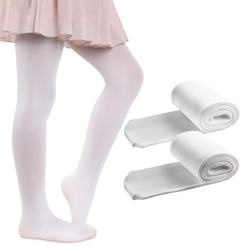 MANA MANA 2er-Pack einfarbige Mädchenstrumpfhosen – Süße blickdichte Kinderstrumpfhosen für Schule, Tanzen, Ballett – Weich und stylisch, 40 DEN, Made in Italy, 2 Paar, Bianco, 98/104 cm von MANA MANA