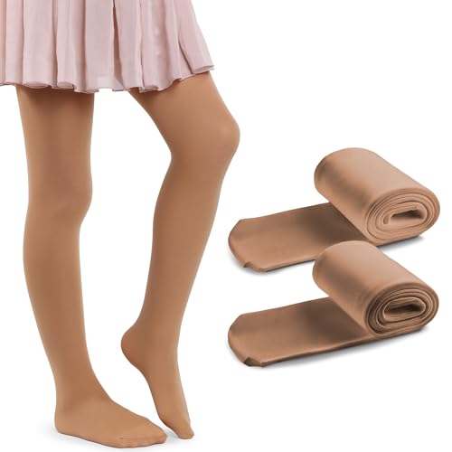 MANA MANA 2er-Pack einfarbige Mädchenstrumpfhosen – Süße blickdichte Kinderstrumpfhosen für Schule, Tanzen, Ballett – Weich und stylisch, 40 DEN, Made in Italy, 2 Paar, Natural, 134/140 cm von MANA MANA