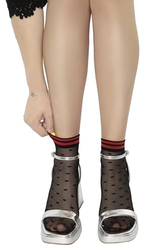 MANA MANA Damen Knöchelsocken elegant bequem transparent mit originellem witzigem Design perfekt für jedes Outfit und jeden Anlass Made in Italy, Gioco Nero/Rossa von MANA MANA