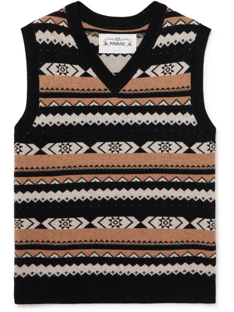 MANAAKI - Jacquard-Knit Merino Wool and Cashmere-Blend Sweater Vest - Men - Black - XXL von MANAAKI