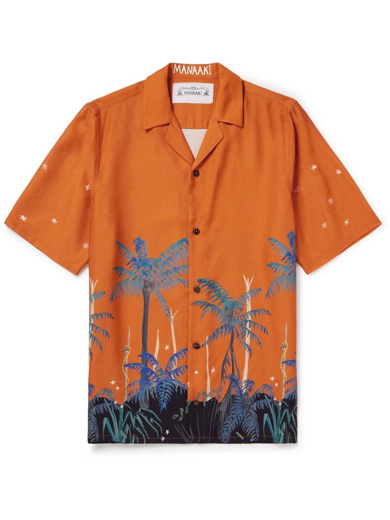 MANAAKI - Mana Camp-Collar Printed Lyocell and Linen-Blend Shirt - Men - Orange - L von MANAAKI