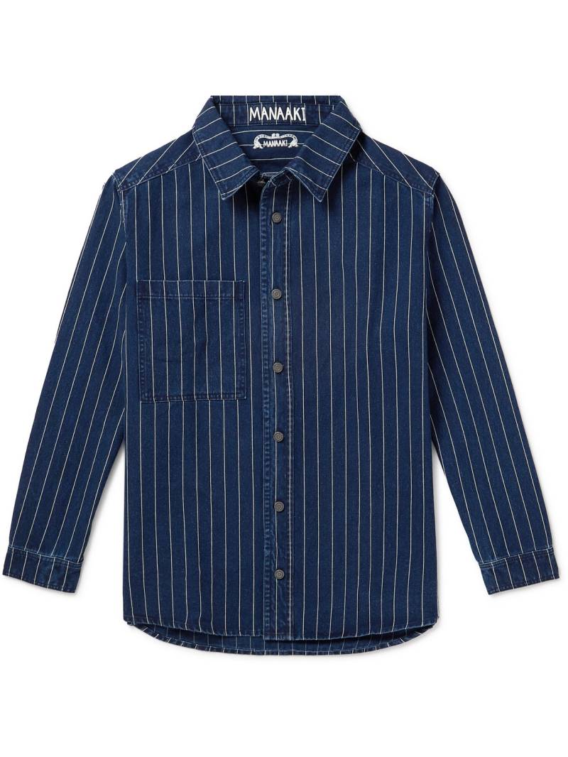 MANAAKI - Nīkau Pinstriped Denim Overshirt - Men - Blue - M von MANAAKI