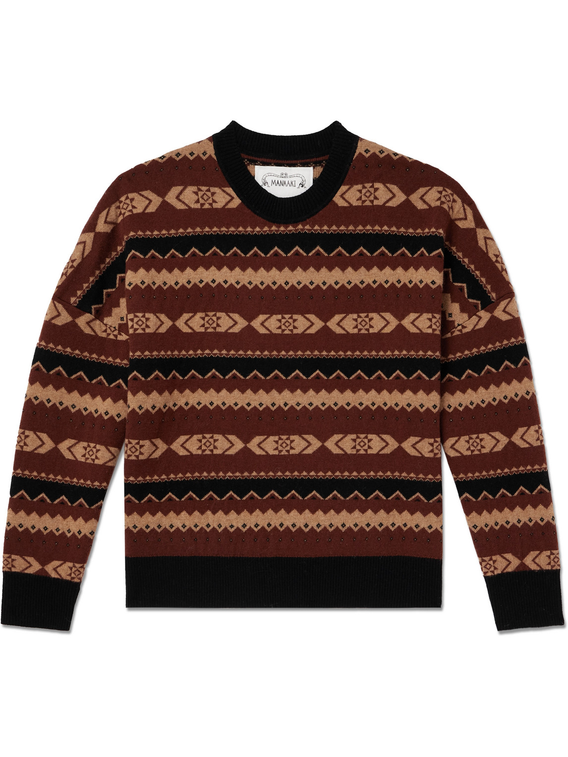MANAAKI - Rongo Jacquard-Knit Merino Wool and Cashmere-Blend Sweater - Men - Brown - XXL MANAAKI - Rongo Jacquard-Knit Merino Wool and Cashmere-Blend Sweater - Men - Brown - XXL von MANAAKI