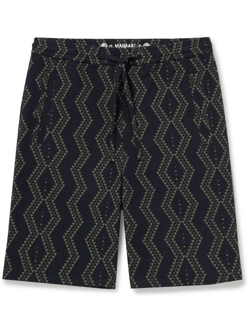 MANAAKI - Tai Straight-Leg Striped Cotton-Jacquard Drawstring Shorts - Men - Black - UK/US 38 von MANAAKI