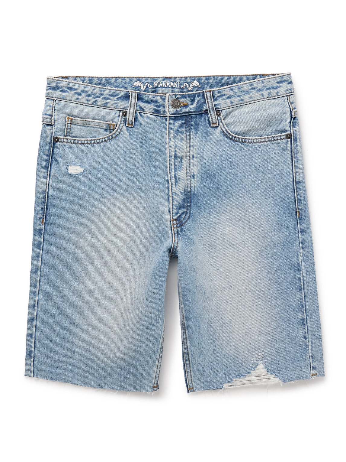MANAAKI - Tama Slim-Fit Straight-Leg Distressed Denim Shorts - Men - Blue - UK/US 36 von MANAAKI