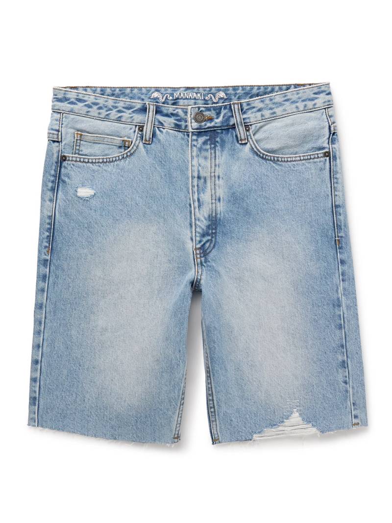 MANAAKI - Tama Slim-Fit Straight-Leg Distressed Denim Shorts - Men - Blue - UK/US 36 von MANAAKI