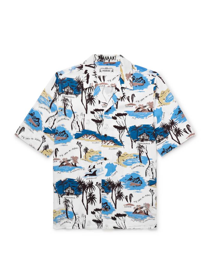 MANAAKI - Te Ika A Maui Camp Collar Printed Lyocell-Twill Shirt - Men - Blue - XS von MANAAKI