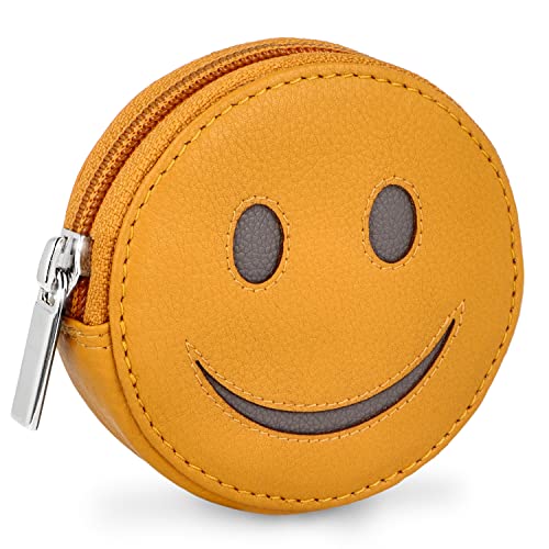 MANAGE Lächelnder Smiley Börse mit Schlüsselring - inkl. Geschenkbox - Minigeldbörse für Frauen und Kinder - Schlüsselmäppchen Damen Leder Gelb 32709-14 von MANAGE
