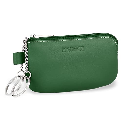 MANAGE Leder Schlüsseletui Grün mit Münzfach und Schlüsselring - Schlüsselmäppchen mit Reißverschluss Damen und Herren für Schlüssel Autoschlüssel - keychain Schlüsseltasche Grün von MANAGE