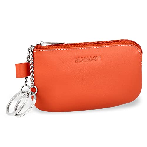 MANAGE Leder Schlüsseletui Orange mit Münzfach und Schlüsselring - Schlüsselmäppchen mit Reißverschluss Damen und Herren für Schlüssel Autoschlüssel - keychain Schlüsseltasche Orange von MANAGE