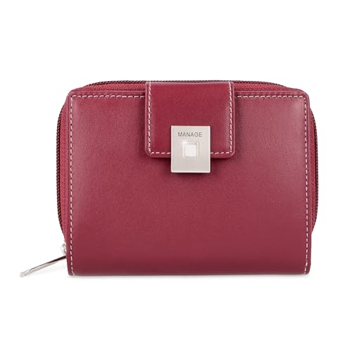 MANAGE Premium Geldbörse Damen Rot - RFID NFC Schutz - Geräumiges Echtleder Portemonnaie Frauen mittelgroß - Leder Geldbeutel viele Fächer mit Reißverschluss (Rot) von MANAGE