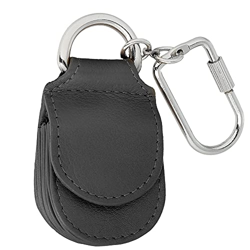 MANAGE Schlüsselanhänger Leder Grau für Münzen Schlüssel Schlüsselring Karabiner - Keychain Autoschlüsselanhänger klein Echtleder Damen Herren mini kleingeldbörse (Grau) von MANAGE