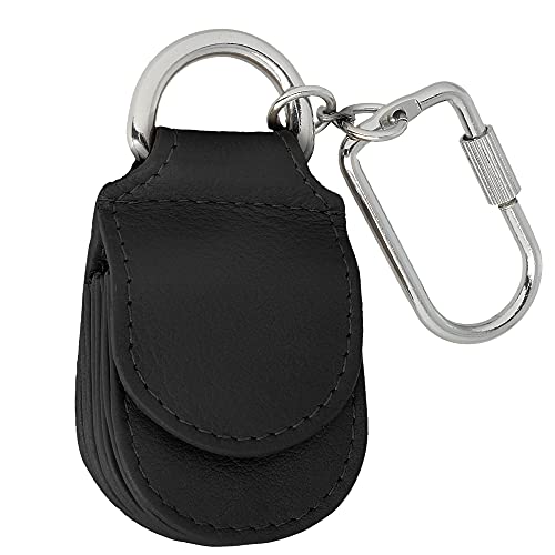 MANAGE Schlüsselanhänger Leder Schwarz für Münzen Schlüssel Schlüsselring Karabiner - Keychain Autoschlüsselanhänger klein Echtleder Damen Herren mini kleingeldbörse (Schwarz) von MANAGE