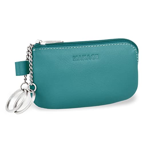 MANAGE Leder Schlüsseletui Türkis mit Münzfach und Schlüsselring - Schlüsselmäppchen mit Reißverschluss Damen und Herren für Schlüssel Autoschlüssel - keychain Schlüsseltasche Türkis von MANAGE