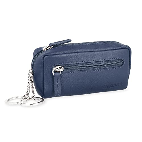 MANAGE XXL Schlüsseltasche Leder Blau für Damen und Herren - Schlüsseltasche mit Münzfach - echtleder Schlüsseletui Schlüsselmäppchen keychain Unisex Schlüssel Autoschlüssel Blau von MANAGE