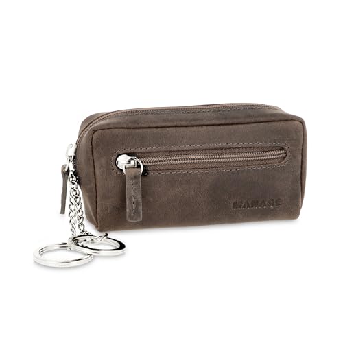 MANAGE XXL Schlüsseltasche Leder Grau für Damen und Herren - Schlüsseltasche mit Münzfach - echtleder Schlüsseletui Schlüsselmäppchen keychain Unisex Schlüssel Autoschlüssel Hunter Grau von MANAGE