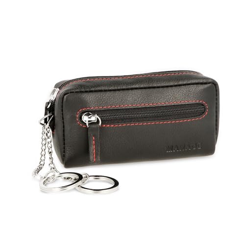 MANAGE XXL Schlüsseltasche Leder Schwarz-Rot für Damen und Herren - Schlüsseltasche mit Münzfach - echtleder Schlüsseletui Schlüsselmäppchen keychain Unisex Schlüssel Autoschlüssel Schwarz-Rot von MANAGE