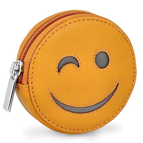 MANAGE Zwinker Smiley Börse mit Schlüsselring - inkl. Geschenkbox - Minigeldbörse für Frauen und Kinder - Schlüsselmäppchen Damen Leder Gelb 32716-14 von MANAGE