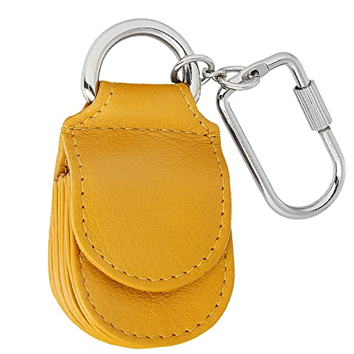 MANAGE Schlüsselanhänger Leder Gelb für Münzen Schlüssel Schlüsselring Karabiner - Keychain Autoschlüsselanhänger klein Echtleder Damen Herren mini kleingeldbörse (Gelb) von MANAGE