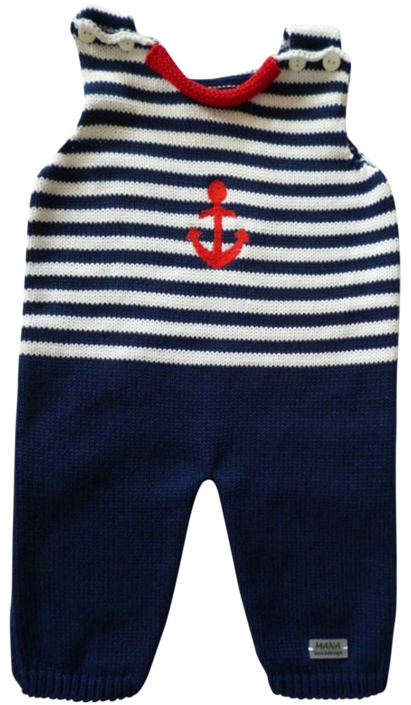 Baby-Strampler, Strampler, Babystrampler, Strickstrampler, Strampler Anker, Anker Rot, Stickerei Blau, Verschiedene Größen von MANAStrickdesign