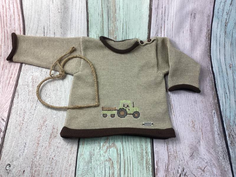Babypulli, Babypullover, Strickpulli, Strickpullover, Traktor Mit Anhänger von MANAStrickdesign