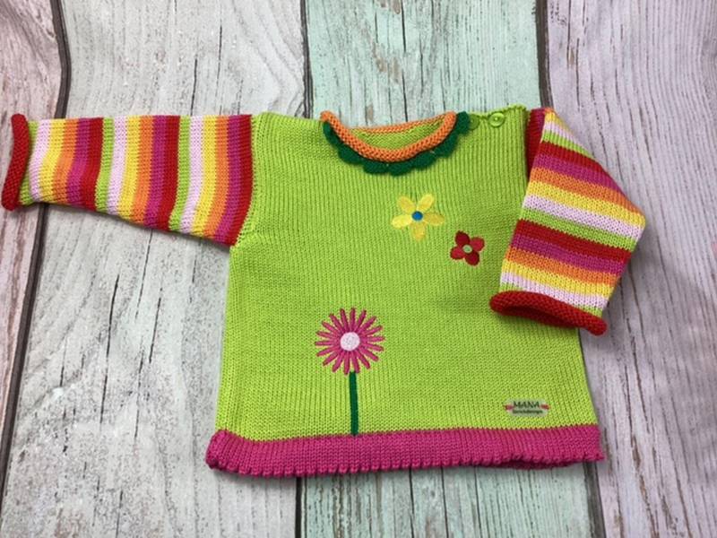 Babypulli Blumen, Babypullover, Strickpulli, Strickpullover von MANAStrickdesign