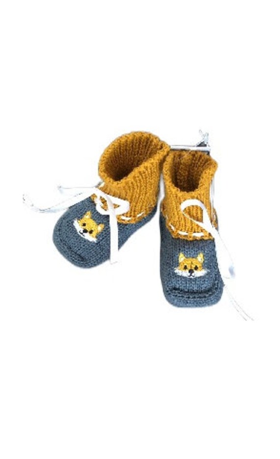 Babyschuhe Fuchs, Strickschuhe, Babyschuhe, Strickstiefelchen, Babystiefelchen, 3 Größen, Mit Verpackung von MANAStrickdesign