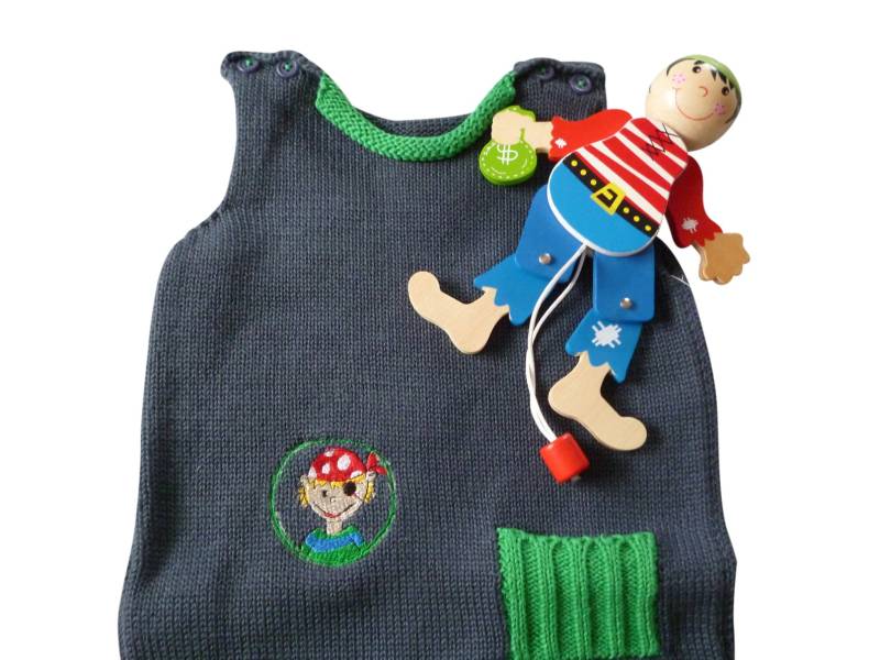 Set Baby-Strampler, Pirat, Hampelmann, Strampler, Strickstrampler, Stickerei, Verschiedene Größen von MANAStrickdesign