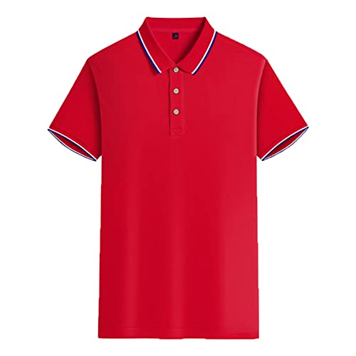 Damen/Herren Golf Poloshirt Kurzarm Arbeitsshirt, Schnelltrocknend Atmungsaktiv Team Shirts, Rot L von MANBOZIXi