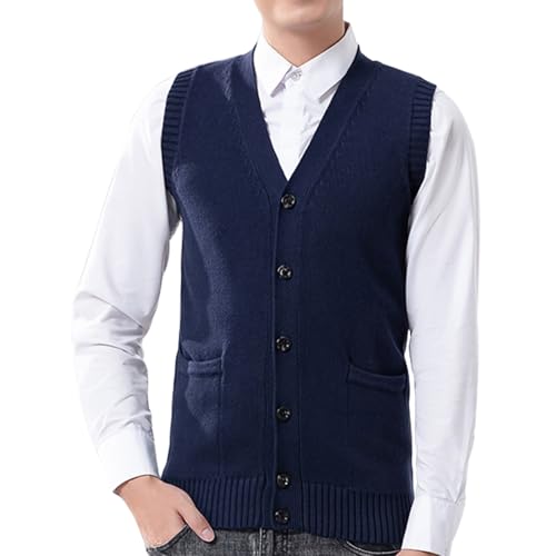 MANBOZIXi Ärmellose Strickjacke Herren Pullunder V-Ausschnitt Baumwolle, Dunkelblau 2XL von MANBOZIXi