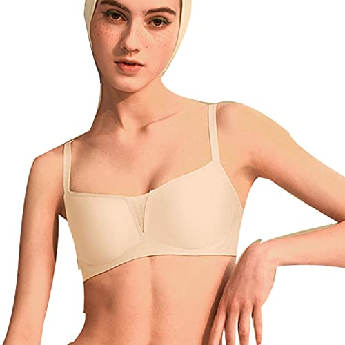 MANBOZIXi Damen BH Volle Tasse ohne Nähte Abnehmbare Pads Triangle Bra Atmungsaktiv und Bequem Bralette Beige L 75C/80A/80B von MANBOZIXi