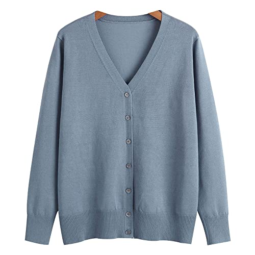 MANBOZIXi Damen Strickjacke Sommer Leicht Elegant Cardigan, Blau-Grau 2XL von MANBOZIXi