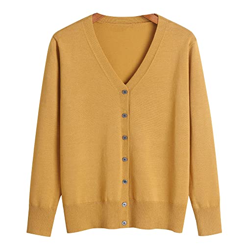 MANBOZIXi Damen Strickjacke Sommer Leicht Elegant Cardigan, Gelb 3XL von MANBOZIXi
